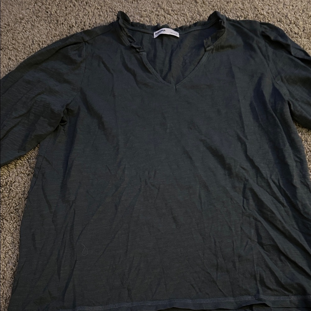 Sonoma Forest Green V-Neck Long Sleeve Top